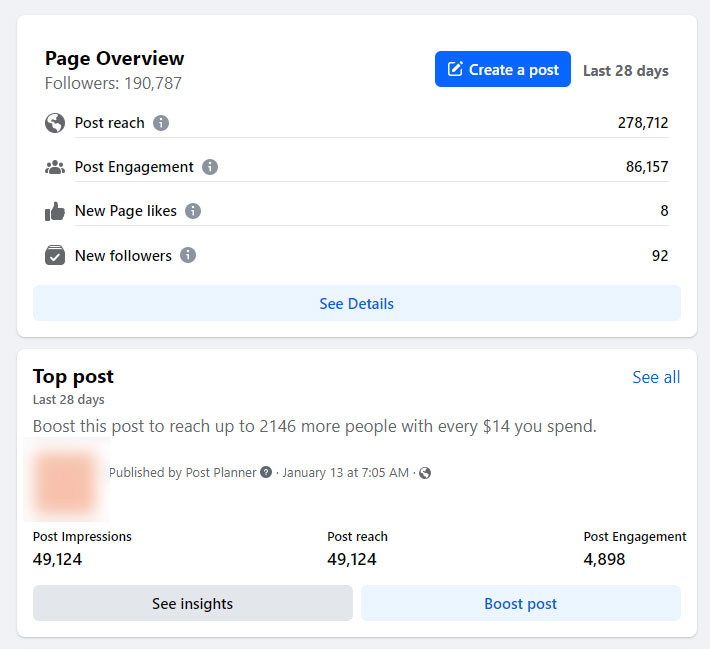 Facebook metrics home