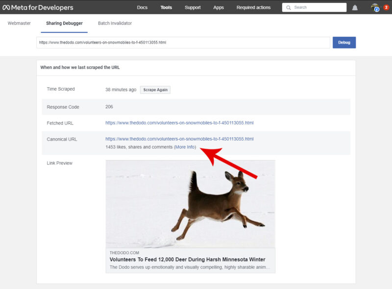 Meta Sharing Debugger metrics